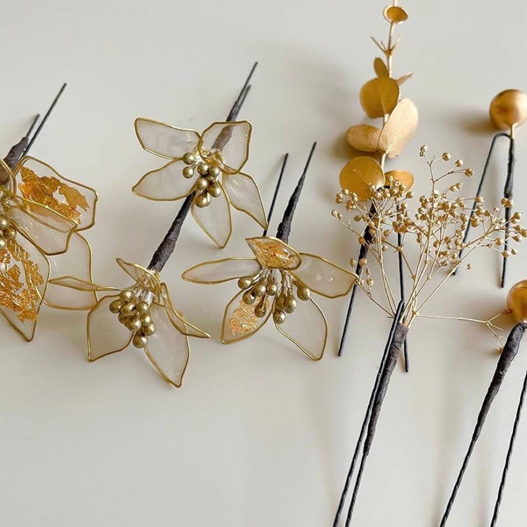 金色アメリカンフラワーアレンジメント素材14点+おまけ付きセット