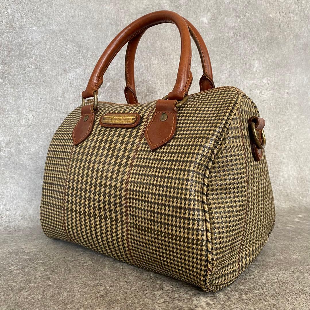 ポロラルフローレン　ミニボストンバッグ　キャンバス　レザー　千鳥柄　旅行