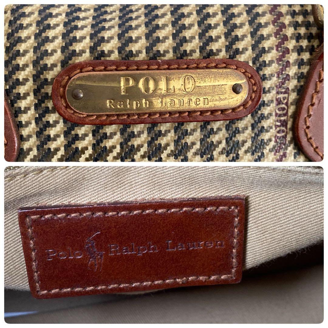 ポロラルフローレン　ミニボストンバッグ　キャンバス　レザー　千鳥柄　旅行