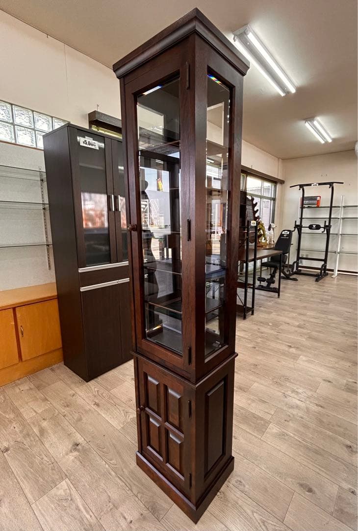 北海道民芸家具 樺材 飾り棚 4面ガラス 2面ドア　-497-