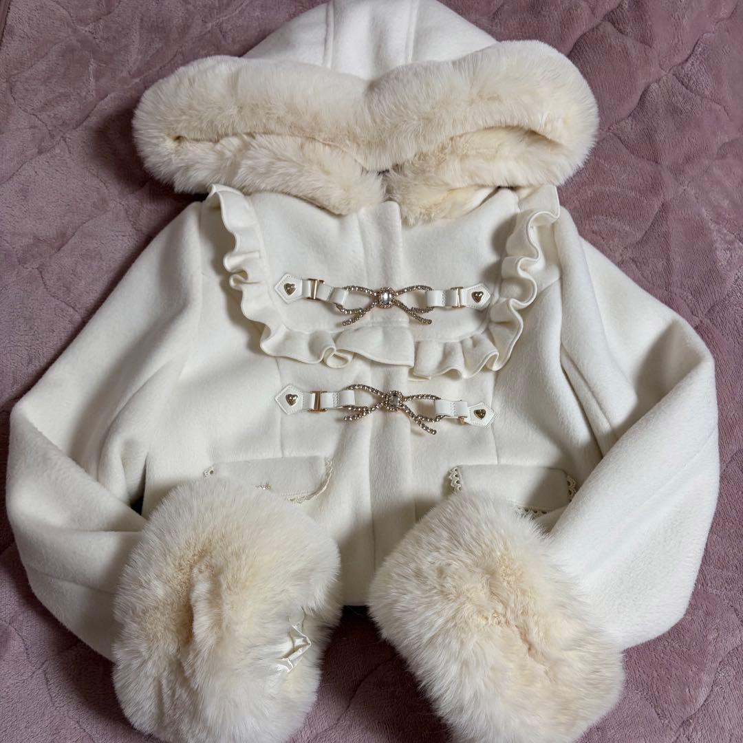 LIZLISA ビジューリボンショートフードコート ホワイト