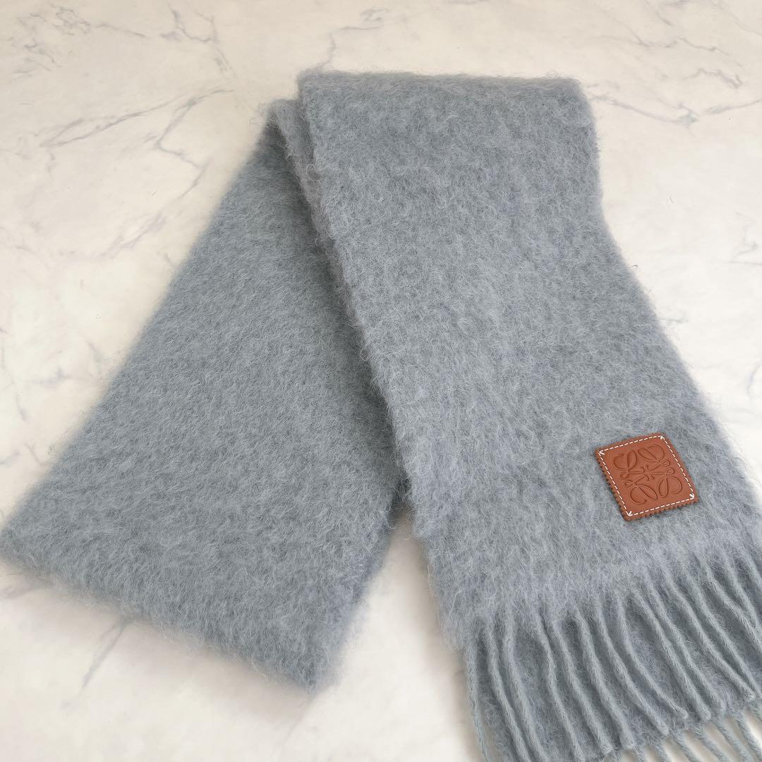 LOEWE ロエベ モヘヤ ウール マフラー アナグラム レザー ロゴ