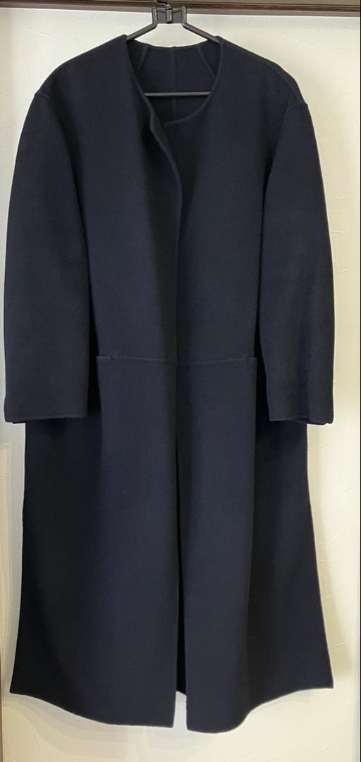 ドゥーズィエムクラスMUSE ノーカラーロングコート　ネイビー　38