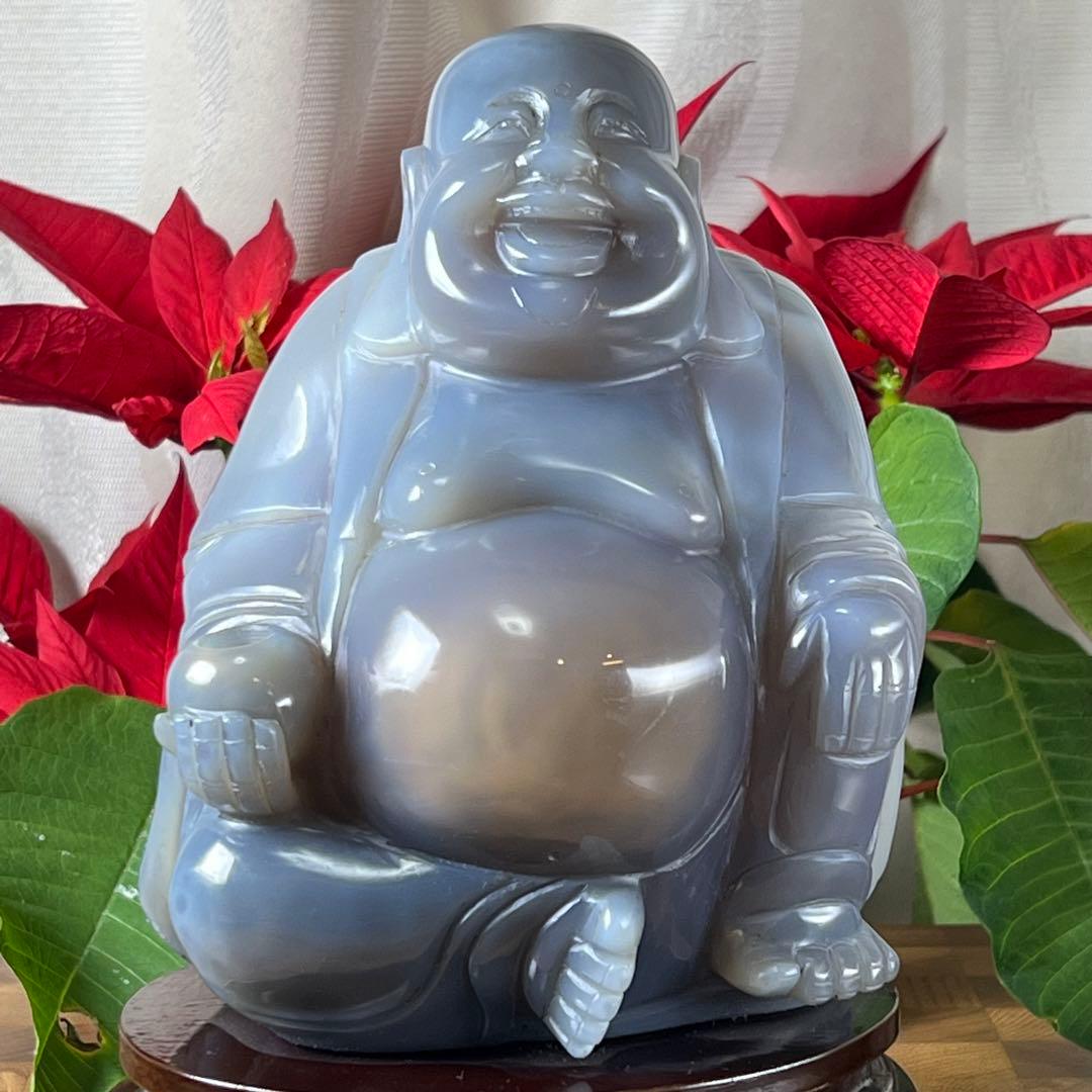 【特大】本瑪瑙水胆布袋像　台付高さ23cm