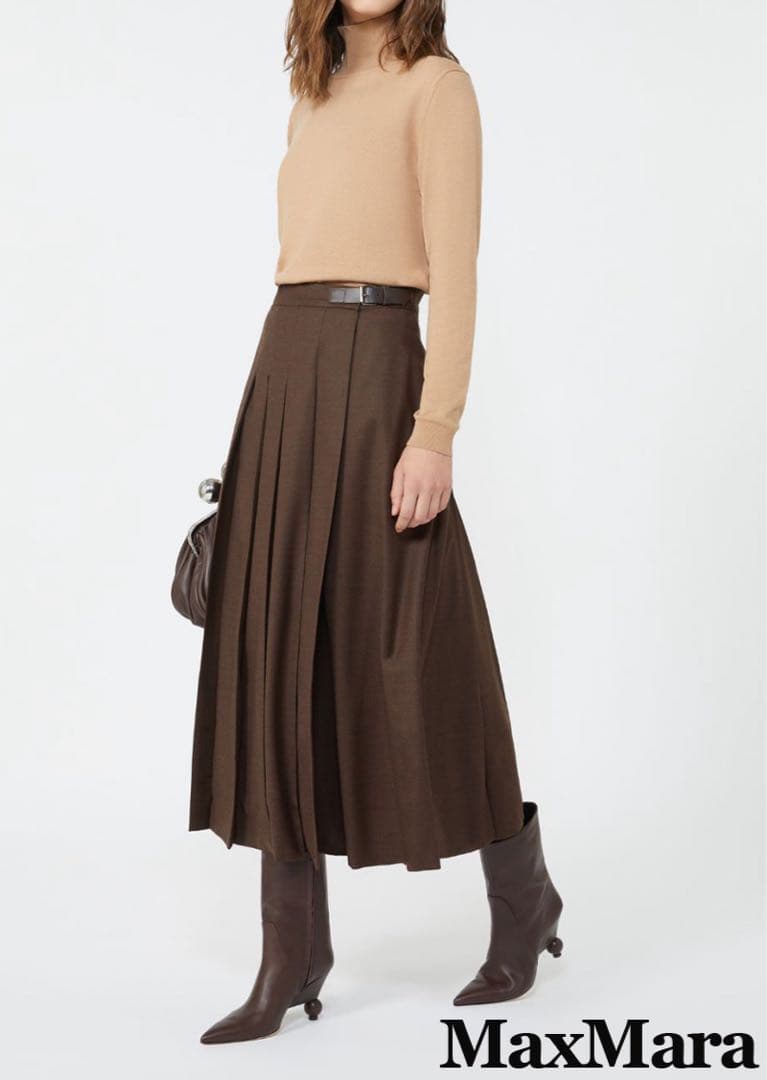 マックスマーラ シルクウール ハイネックニット キャメル