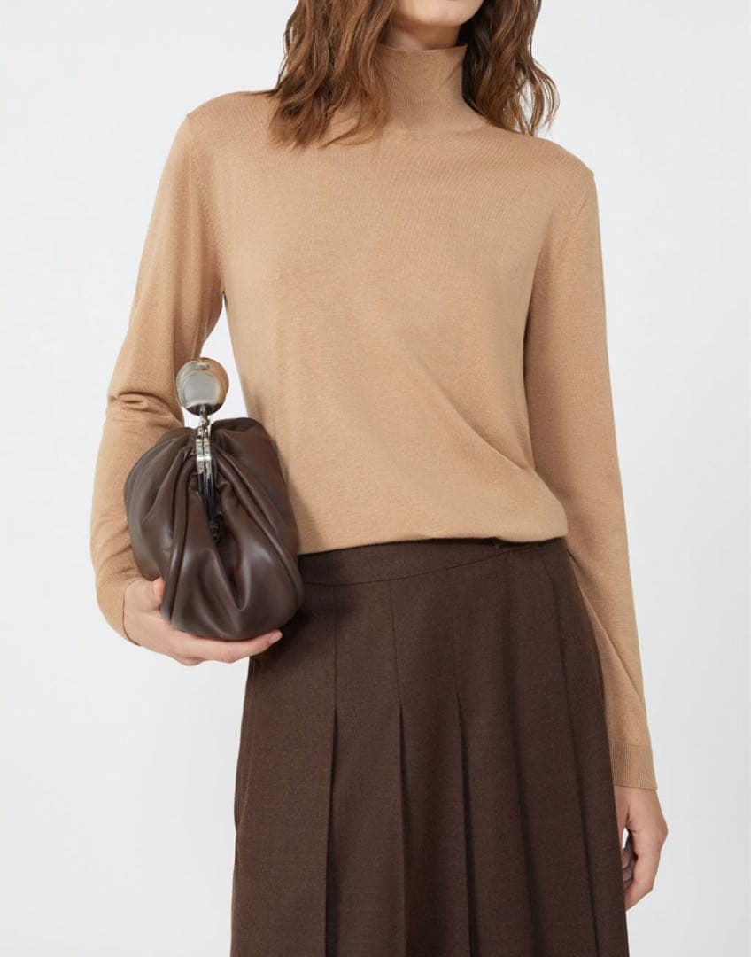 マックスマーラ シルクウール ハイネックニット キャメル