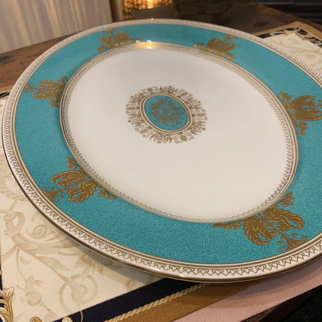 希少　ウェッジウッド コロンビア　パウダー　ターコイズ　オーバルプレート