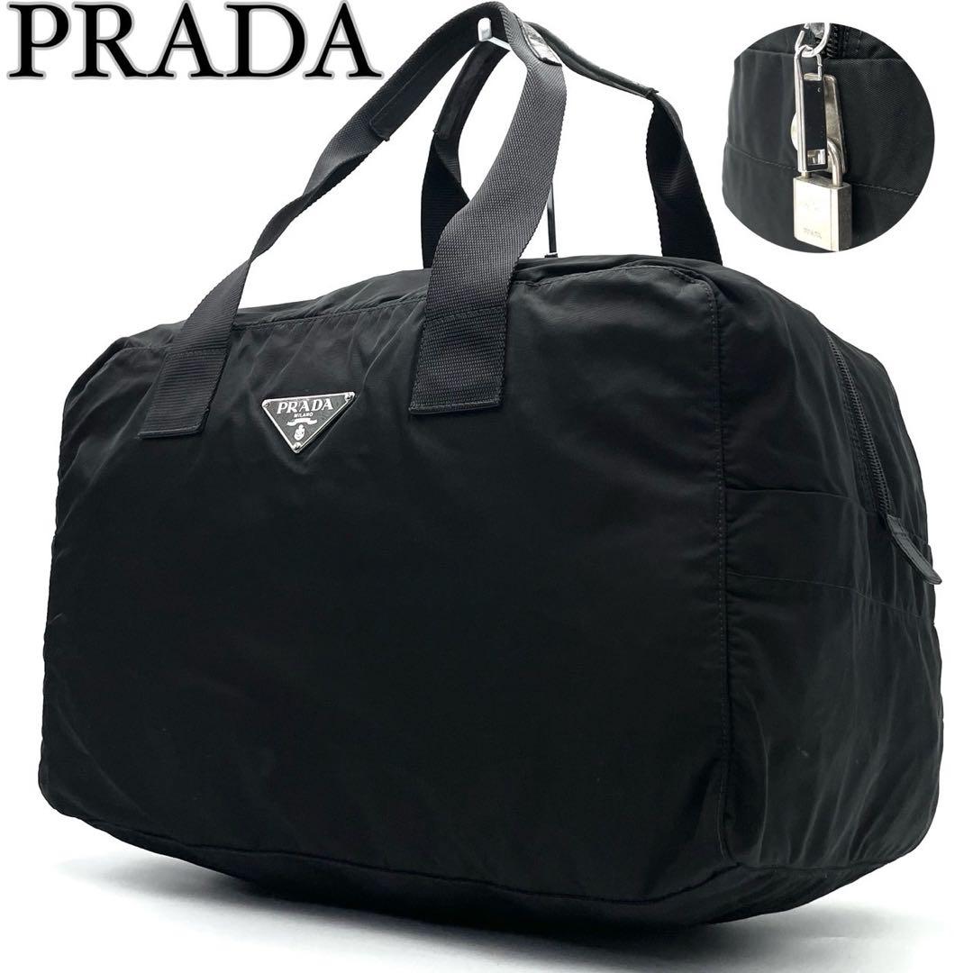プラダ 三角ロゴ ボストンバッグ A4収納可能 プレート 白タグ ブラック