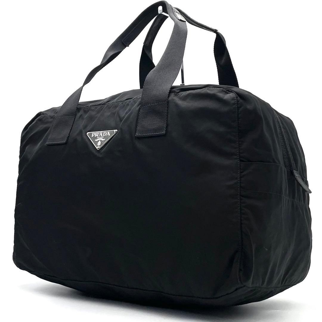 プラダ 三角ロゴ ボストンバッグ A4収納可能 プレート 白タグ ブラック