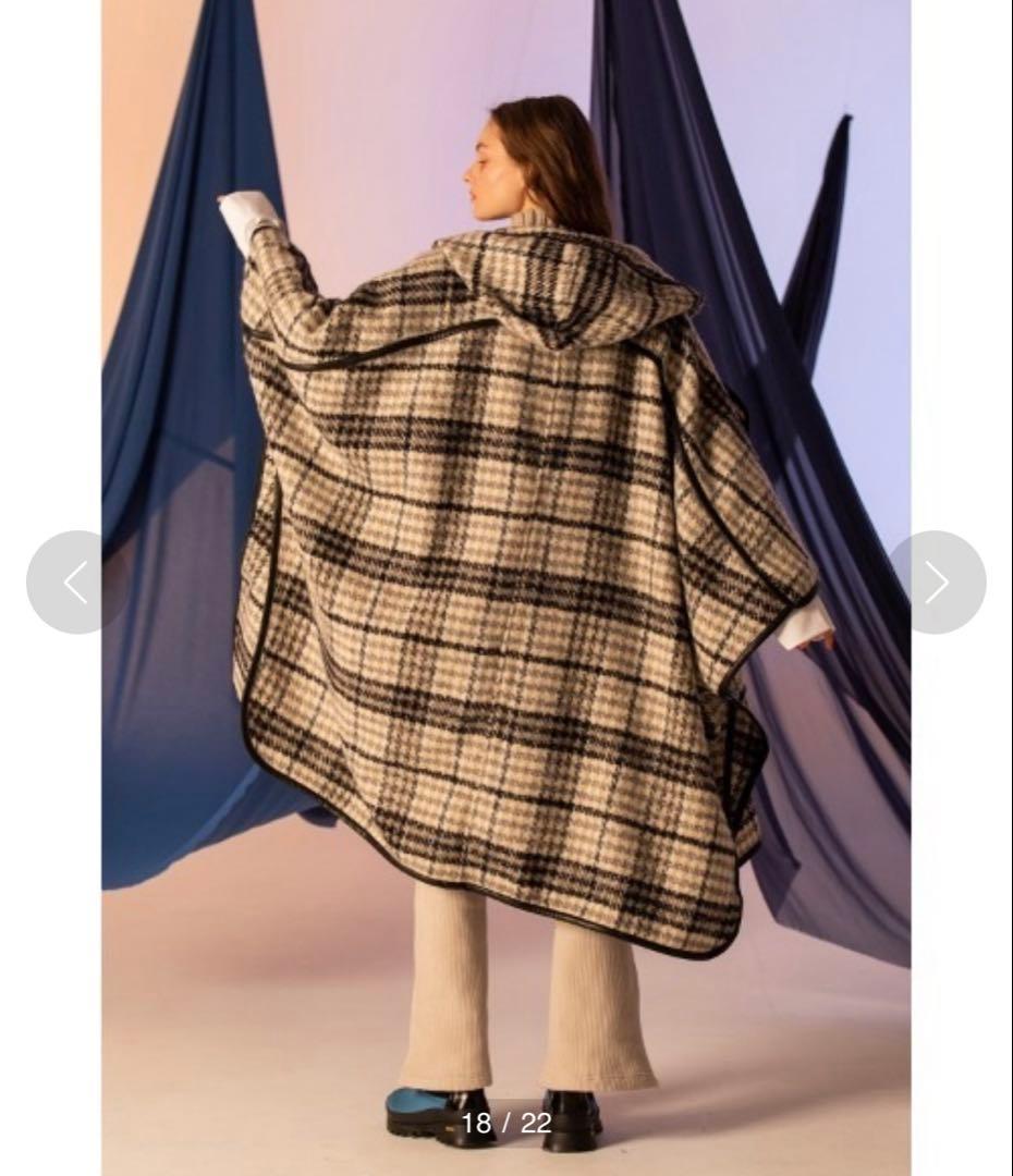 未使用級 アウラアイラ AULA AIL チェック ウール ロングポンチョコート
