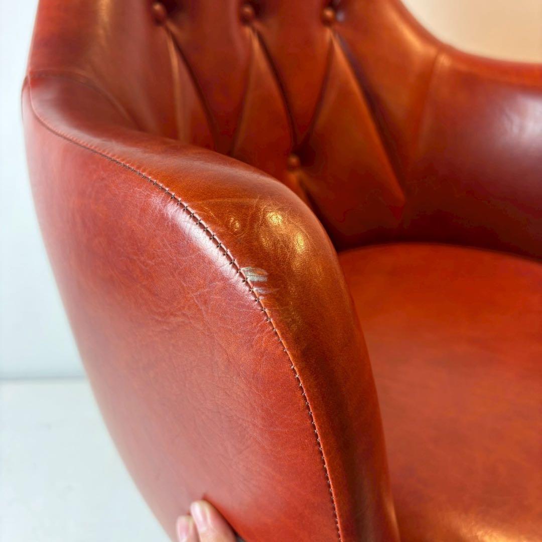 アームチェア　レザーチェア　麻雀椅子　ワークチェア　赤茶　キャスターチェア