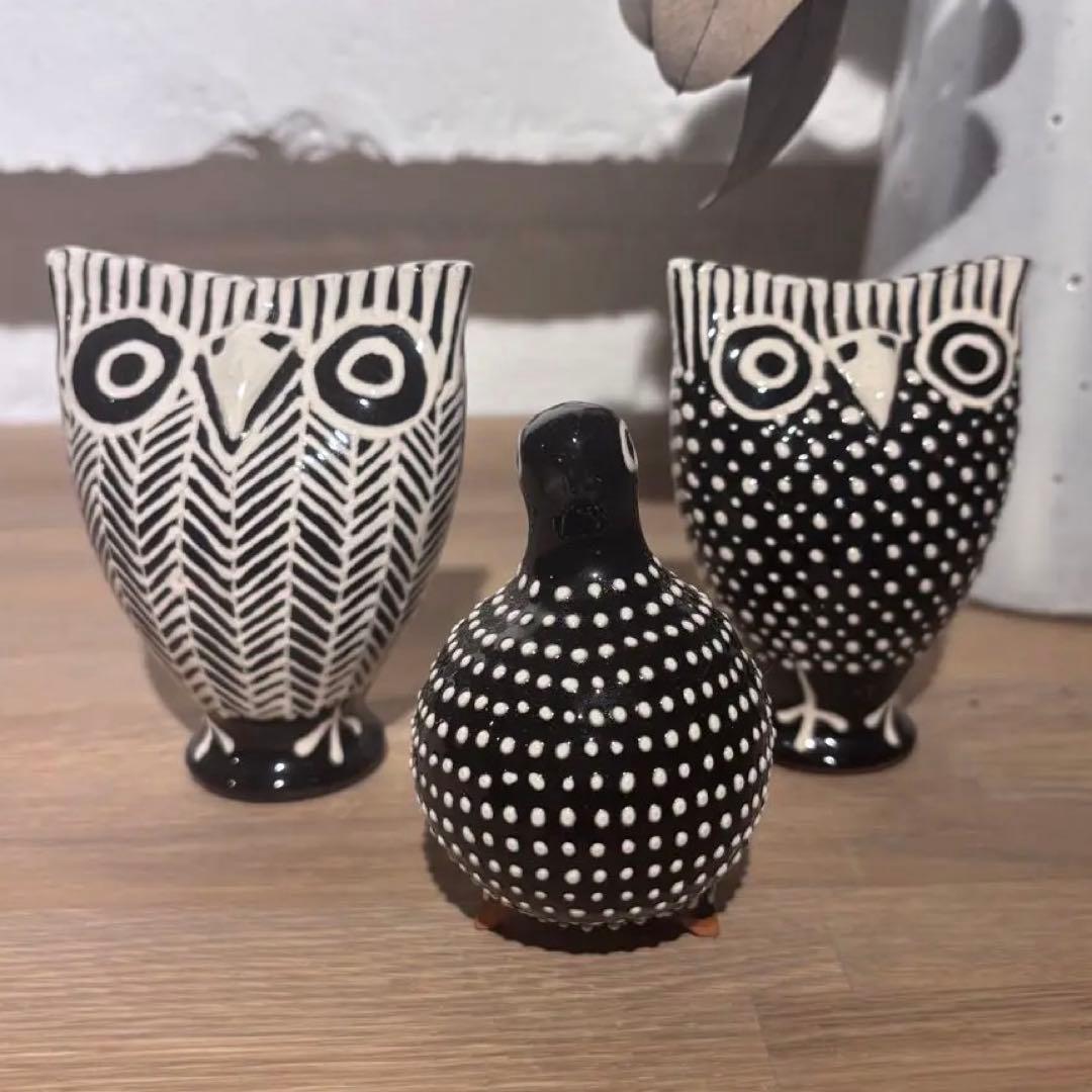 リトアニア製 陶器の笛 3点セット《フクロウ×2 鳩×1》