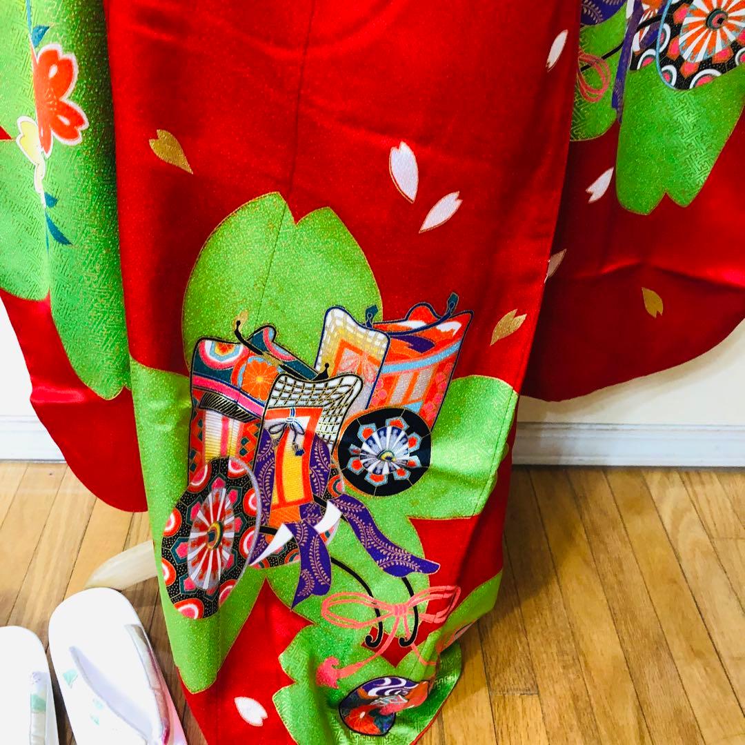 七五三七歳‼人気赤地に桜尽くし金箔煌びやか際立つ❤️完全フルセット安心