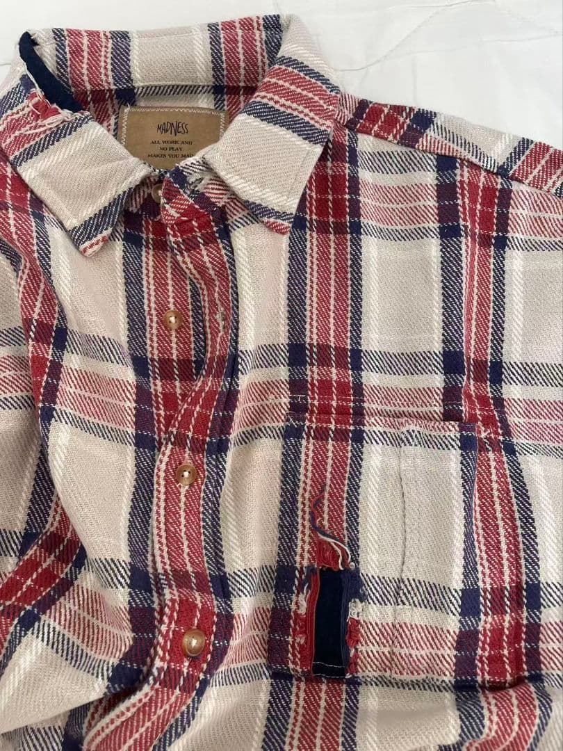 MADNESS ヘビーウォッシュ ダメージ加工 フランネルシャツ