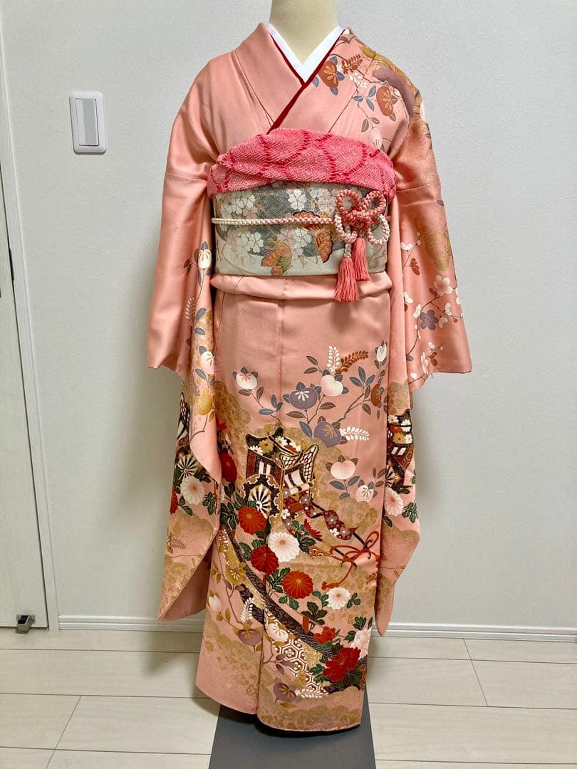 美品　成人式❤️　振袖フルセット　正絹　ピンク　駒刺繍