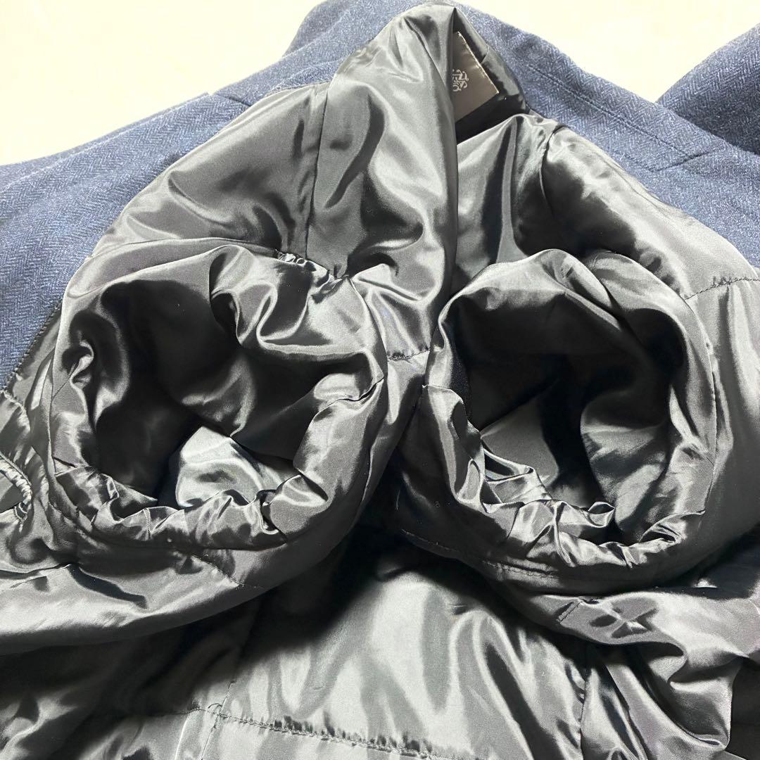 【美品】nano universe☆チェスターコート☆ダブル☆濃紺☆ヘリンボーン