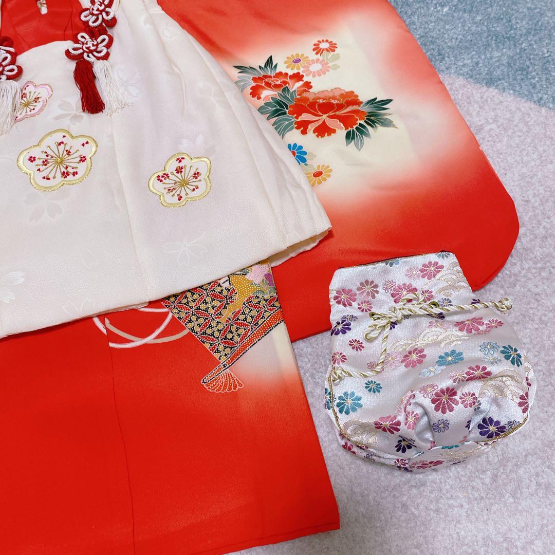 七五三 3歳 正絹 着物 被布 バッグ 草履 セット