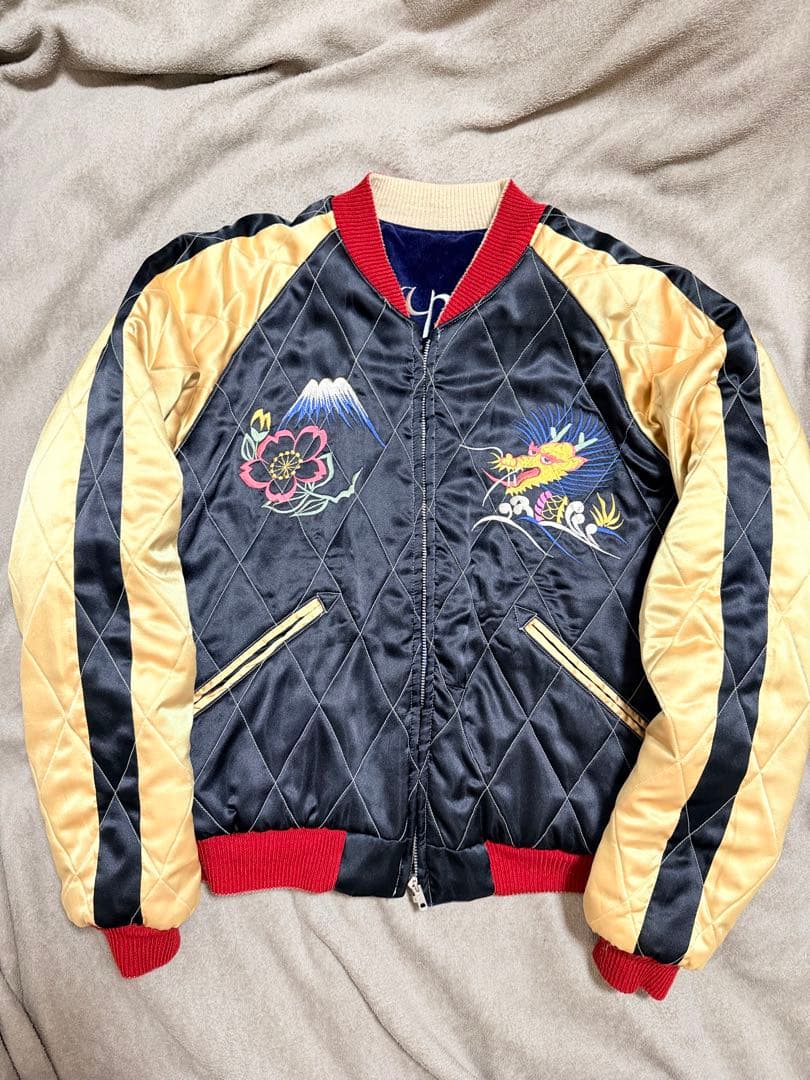 美品 テーラー東洋 2面用 虎龍鷲 地図 日本限定 スカジャン 別珍 サテン