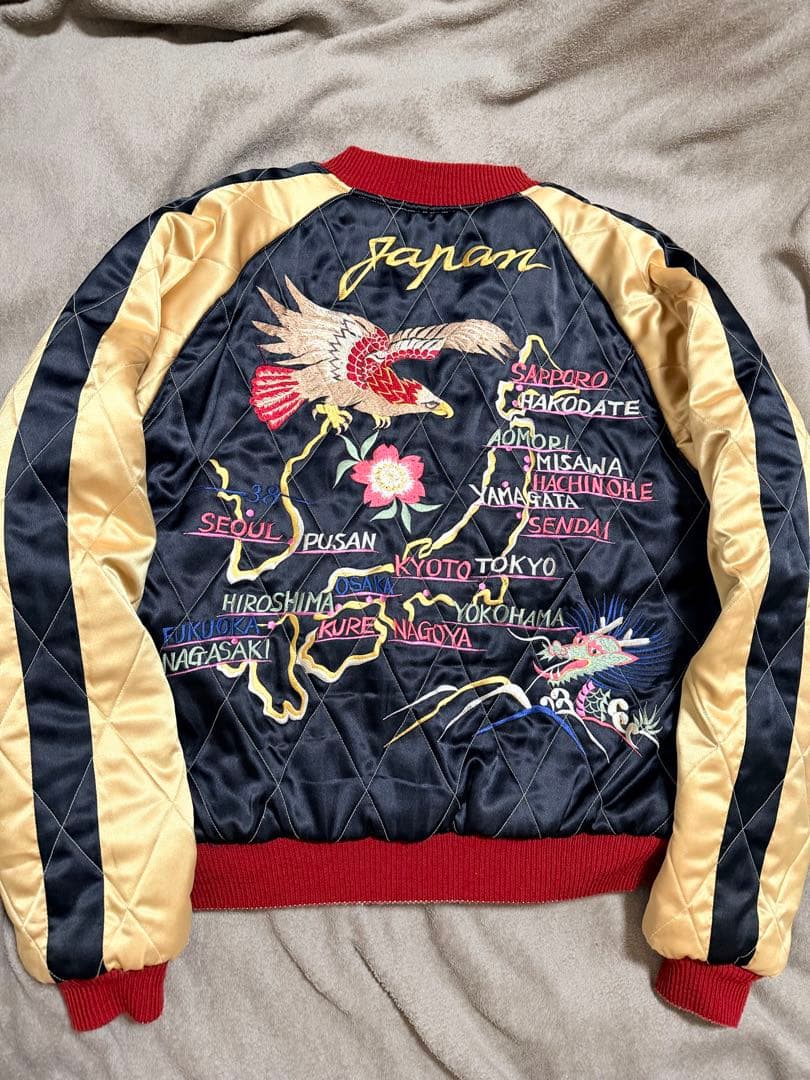 美品 テーラー東洋 2面用 虎龍鷲 地図 日本限定 スカジャン 別珍 サテン