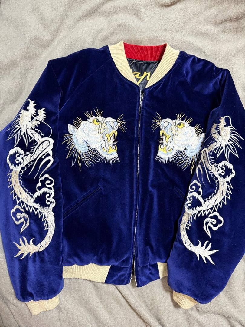 美品 テーラー東洋 2面用 虎龍鷲 地図 日本限定 スカジャン 別珍 サテン