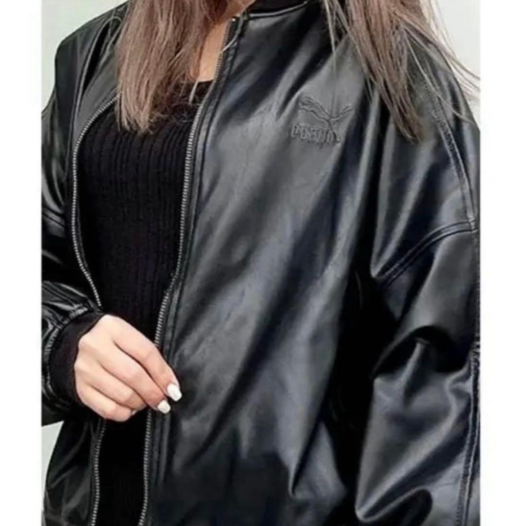 【PUMA】T7 オーバーサイズフェイクレザーボンバージャケット　ブラック　M