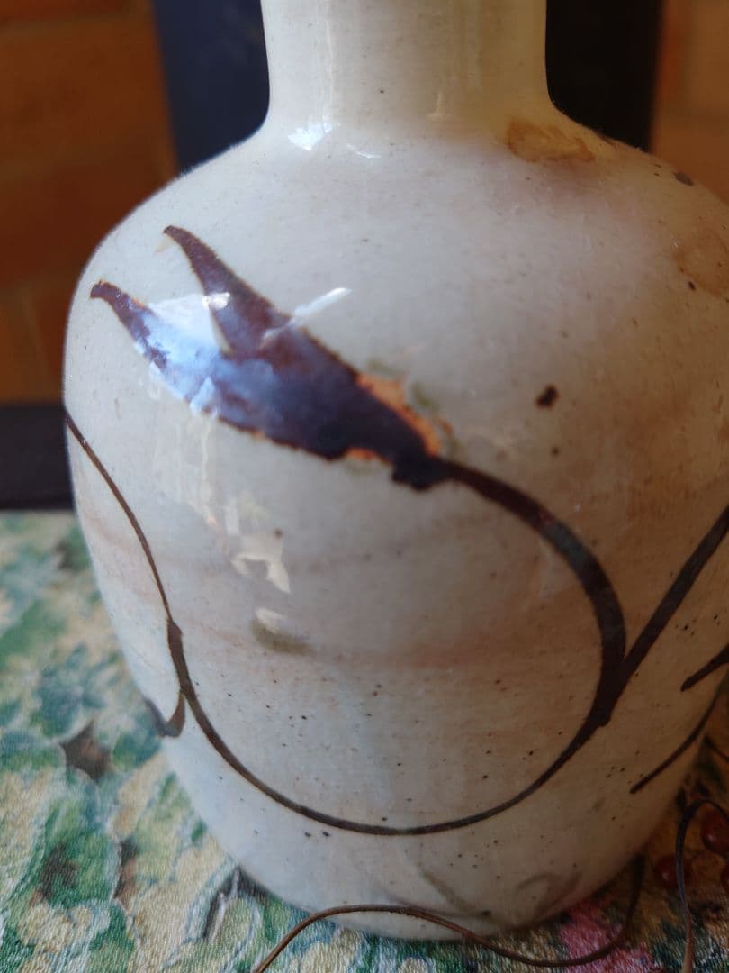 人間国宝　第十二代中里太郎右衛門　無庵　絵唐津鉄絵　砧二合徳利　窯傷　箱無