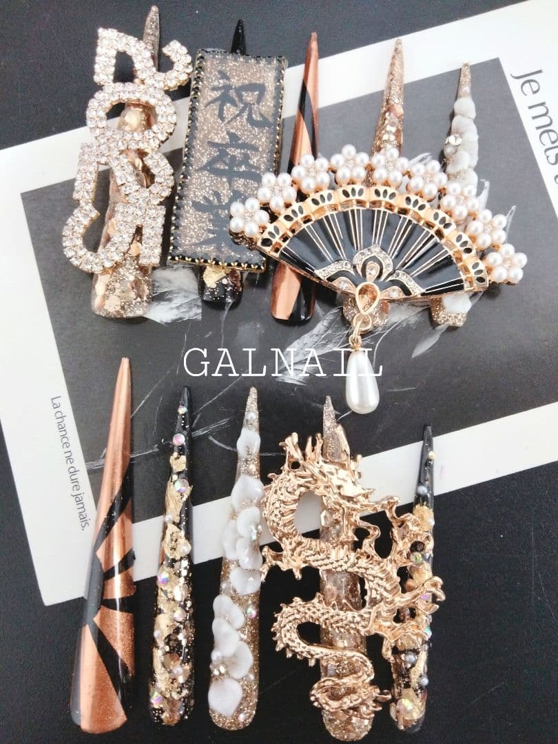 卒業ネイルロングポイント成人式ネイルチップ