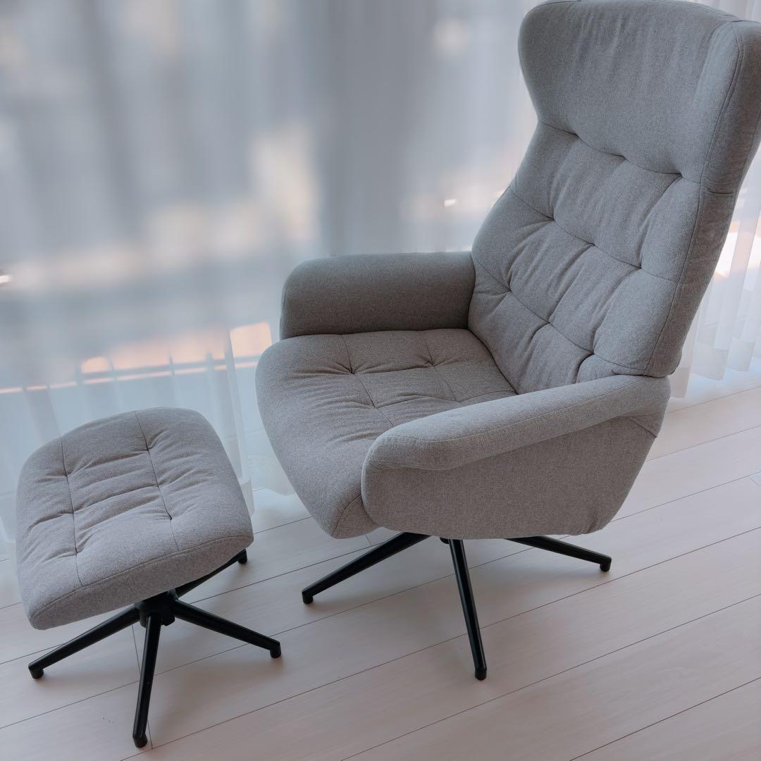 リクライニングチェア グレー 1人掛けソファ　オットマン