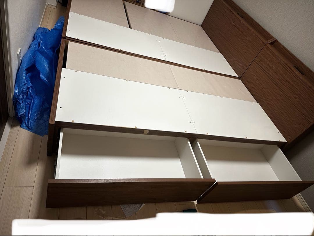 ブラウン ダブルベッド 引き出し付き　ニトリ　送料込