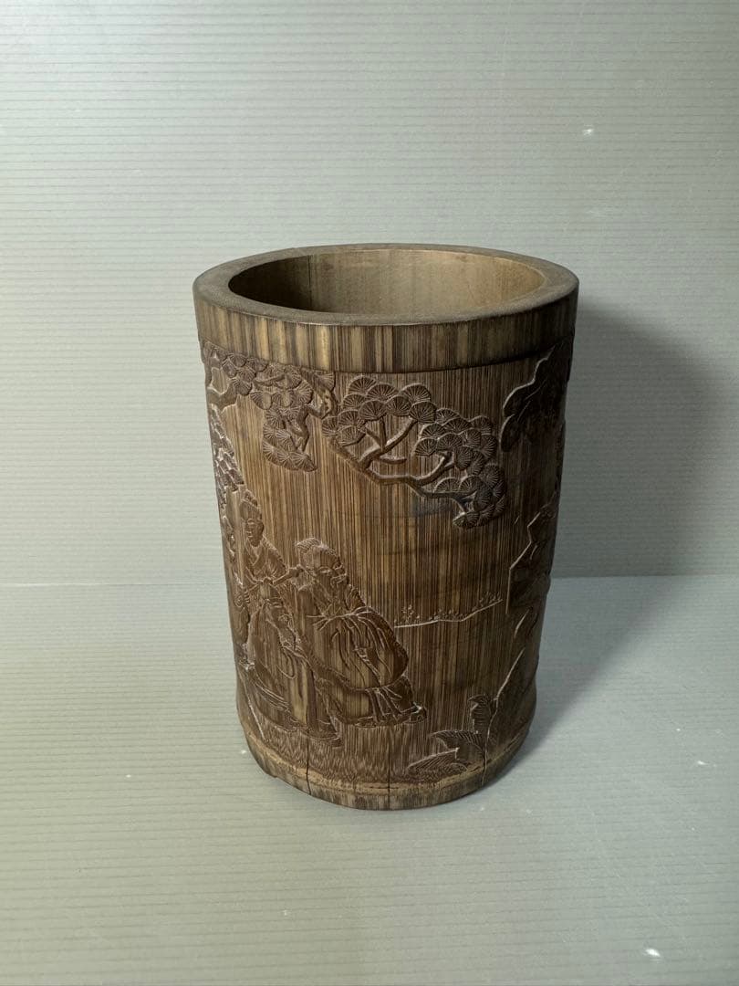 2378 古唐物 竹彫 竹筆筒　置物　時代物