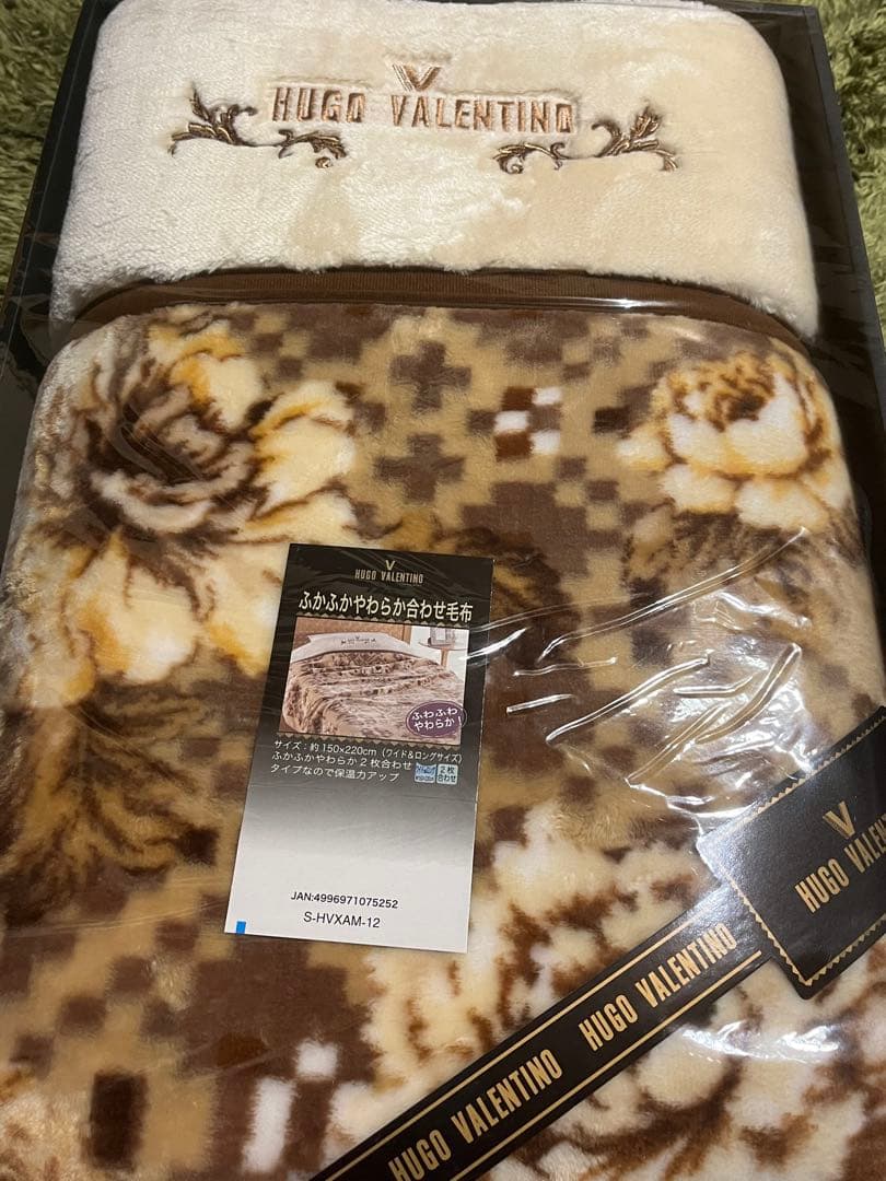 HUGO VALENTINO 花柄毛布 約150×220cm