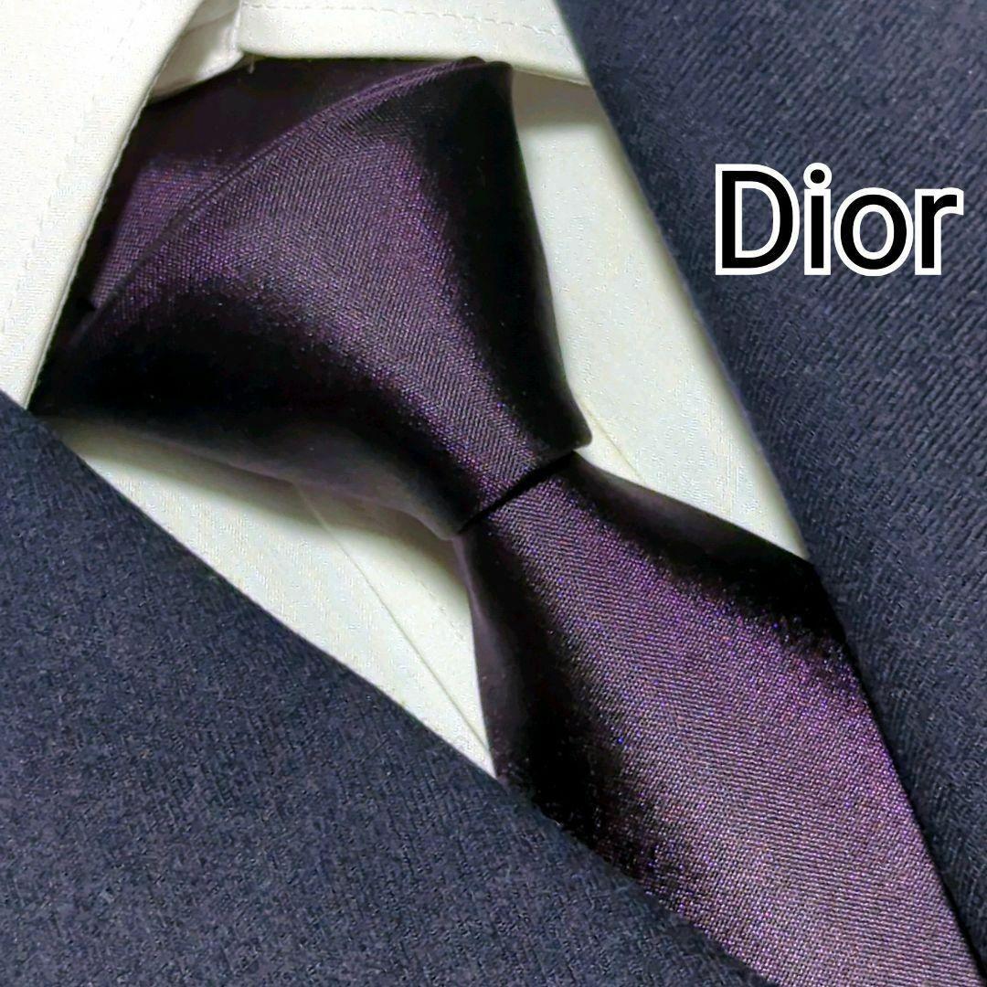 美品 ディオールオム ネクタイ ソリッド 無地 ビジネス ハイブラ 高級 紫