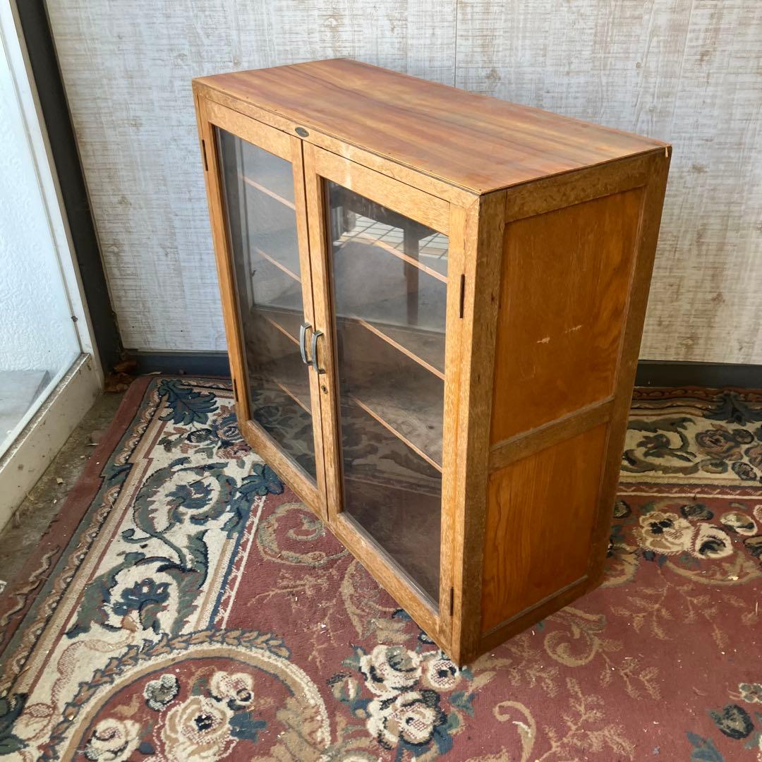 昭和レトロ 庄子木工製作所 古家具 ガラス戸 木製キャビネット 食器棚 飾り棚