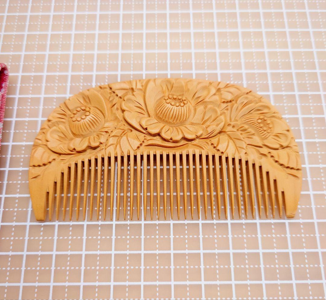 さつまつげ櫛　彫り櫛　辻忠商店　椿柄　新品未使用