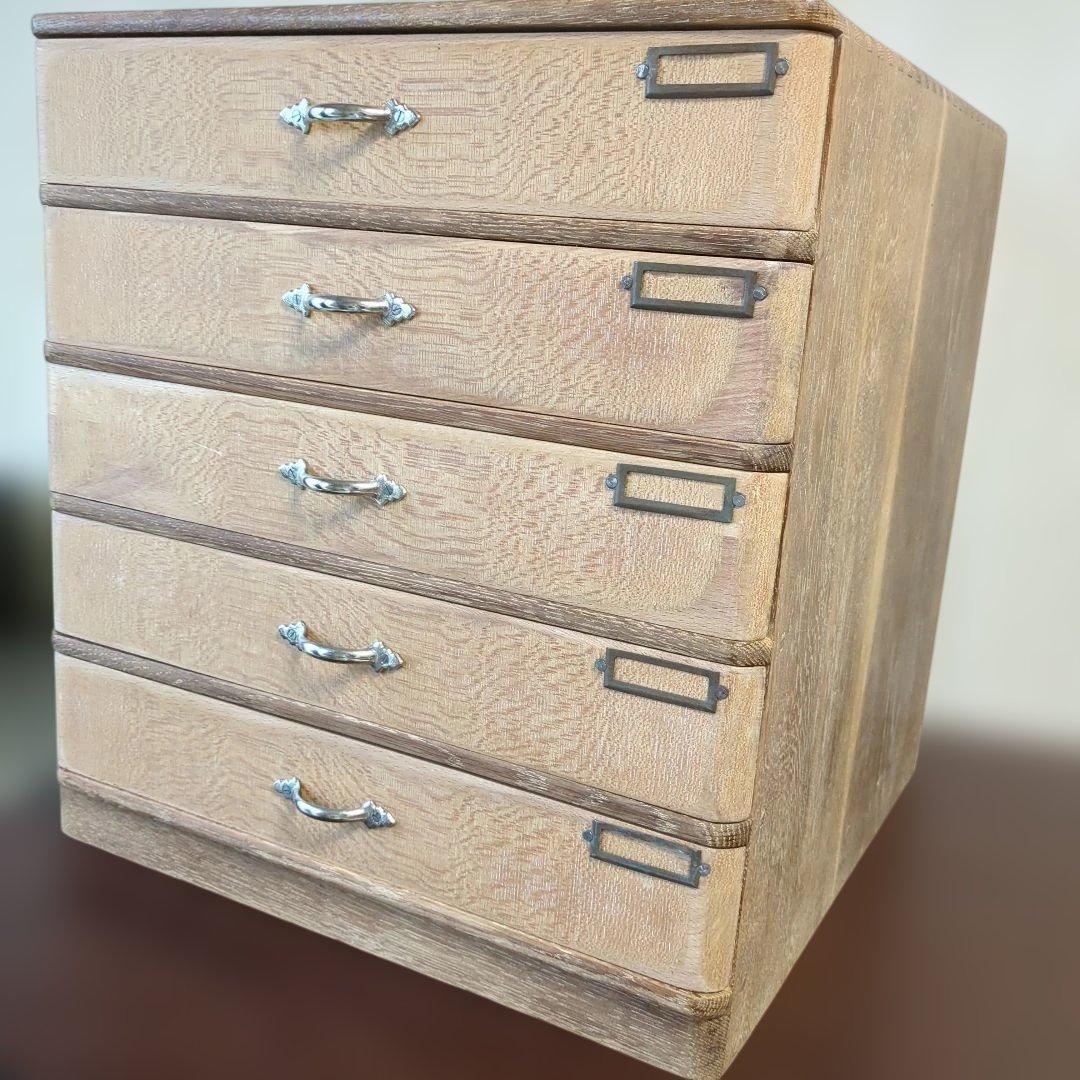 古道具アンティーク5段やや大きめ引き出しA4サイズ可