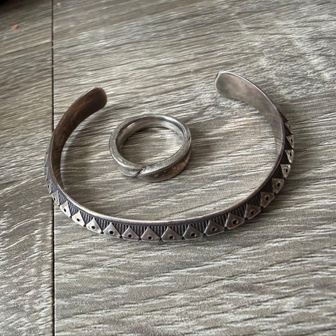 NAVAJO ナバホ族 スタンプワーク WS刻印有 リングセット