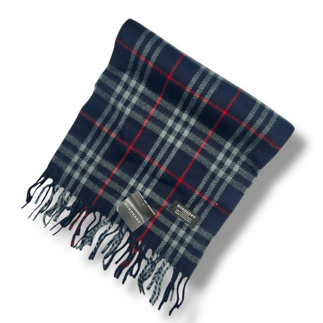 BURBERRY チェック柄マフラー ラムウール ネイビー