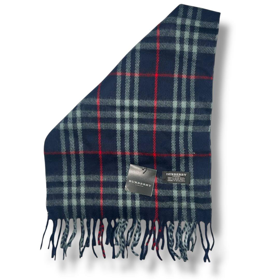 BURBERRY チェック柄マフラー ラムウール ネイビー