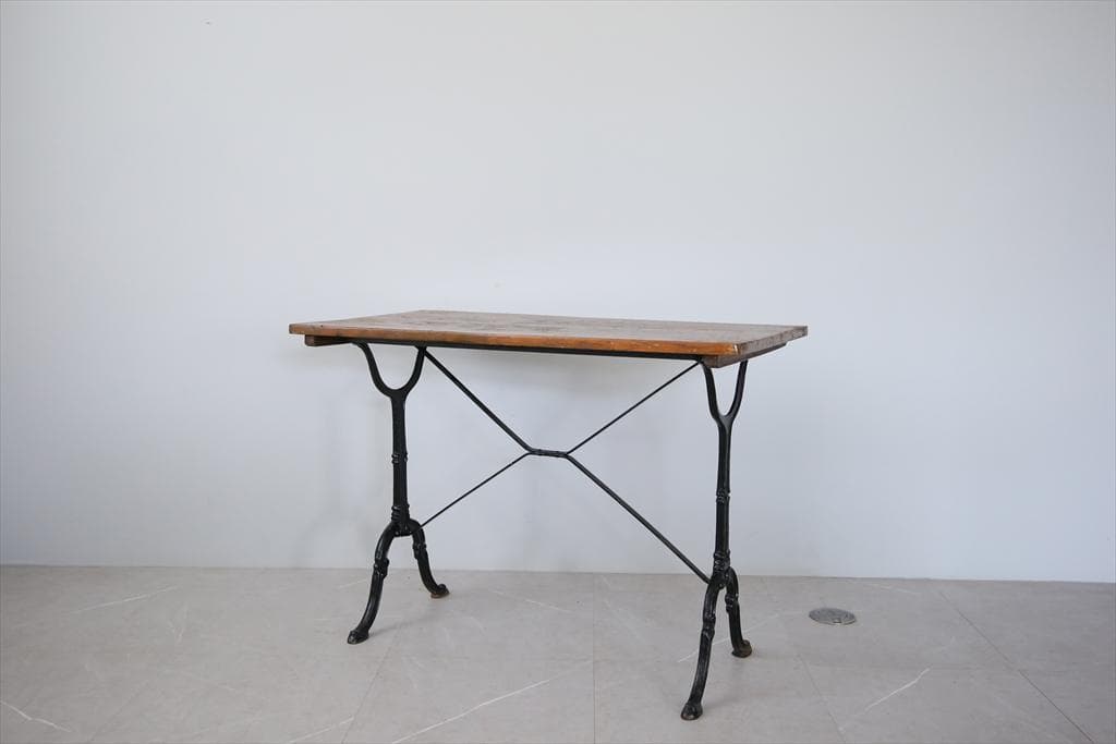 フランスアンティーク鉄脚カフェテーブル/ビストロ机/ダイニング飾り棚(86-54