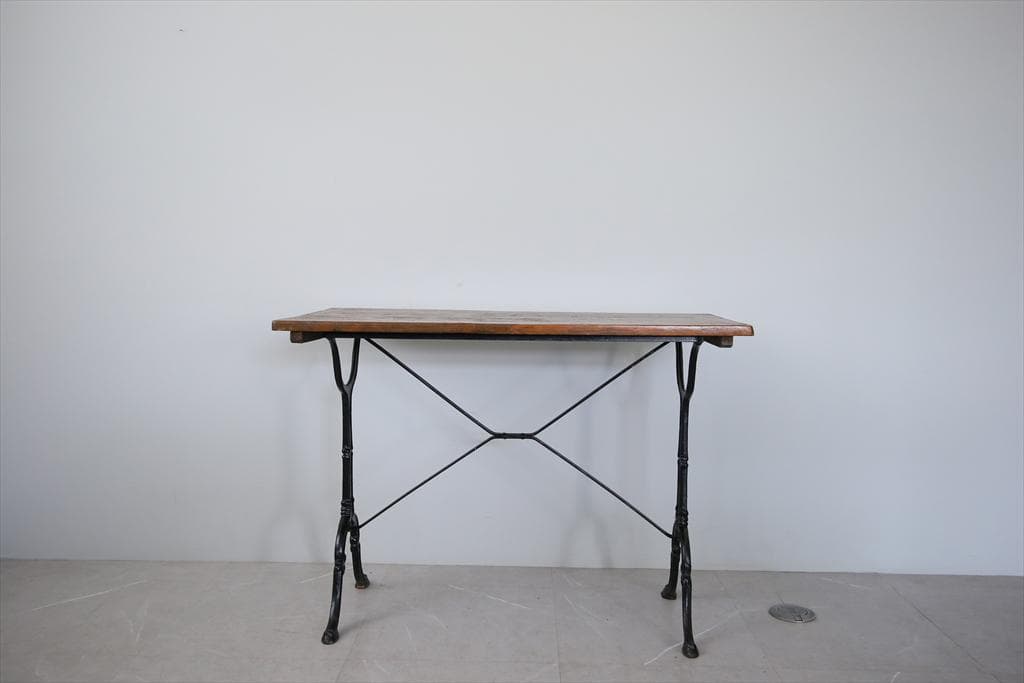 フランスアンティーク鉄脚カフェテーブル/ビストロ机/ダイニング飾り棚(86-54