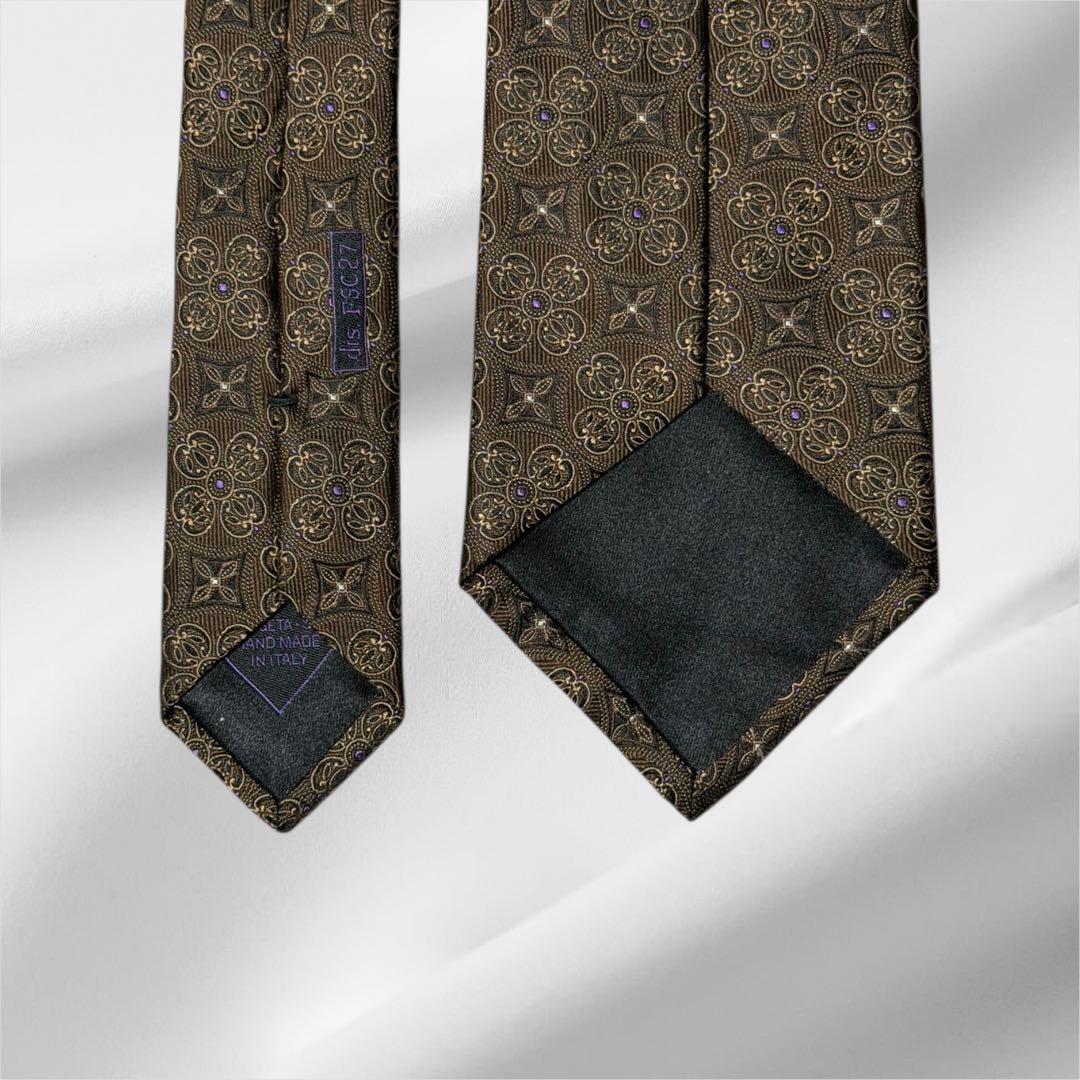 【超美品】ブリオーニ 総柄 幾何学模様 モノトーン ジャガード ブラウン 焦茶色