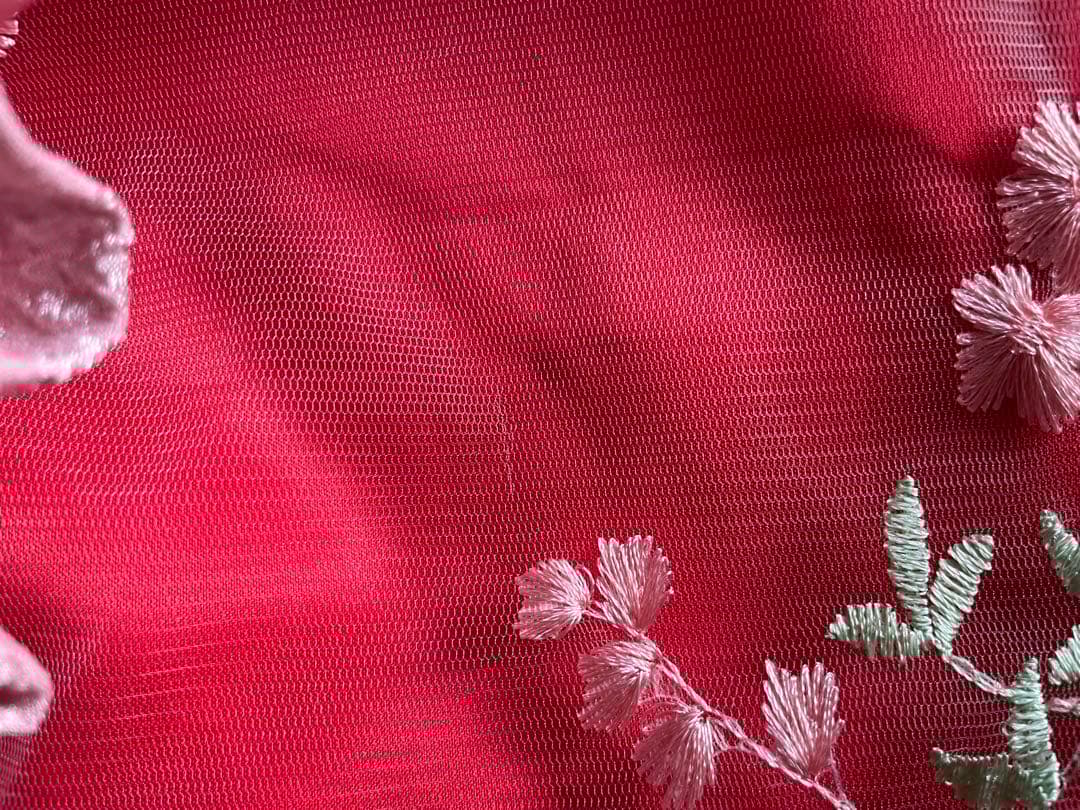 七五三 着物 赤の花柄着物とピンク被布　ワンピースタイプ