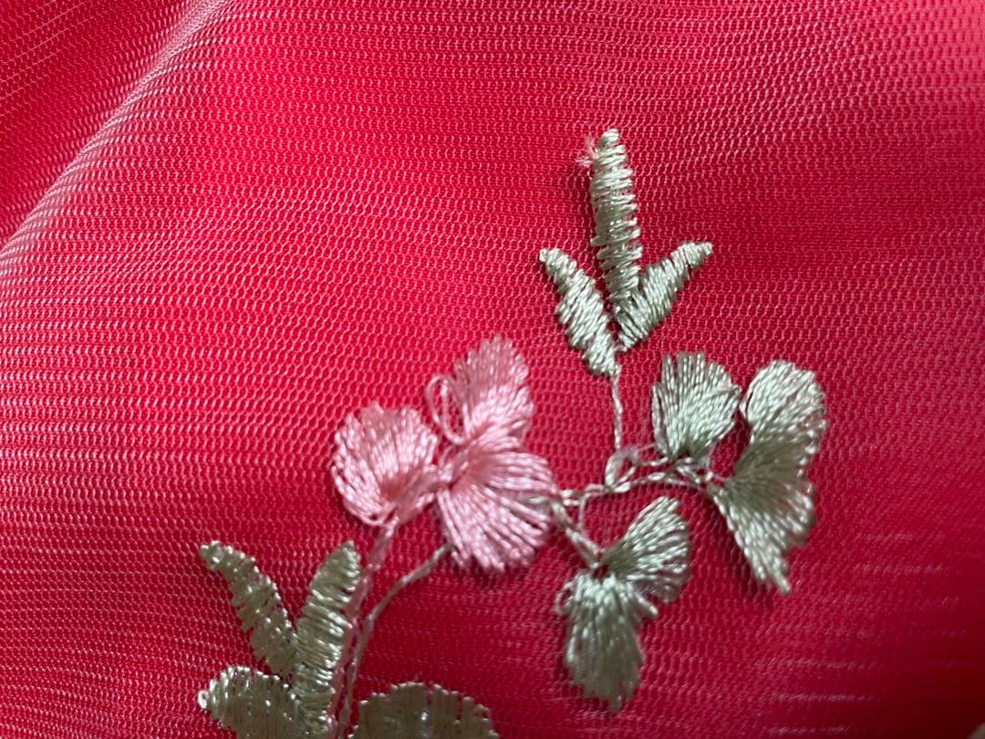 七五三 着物 赤の花柄着物とピンク被布　ワンピースタイプ