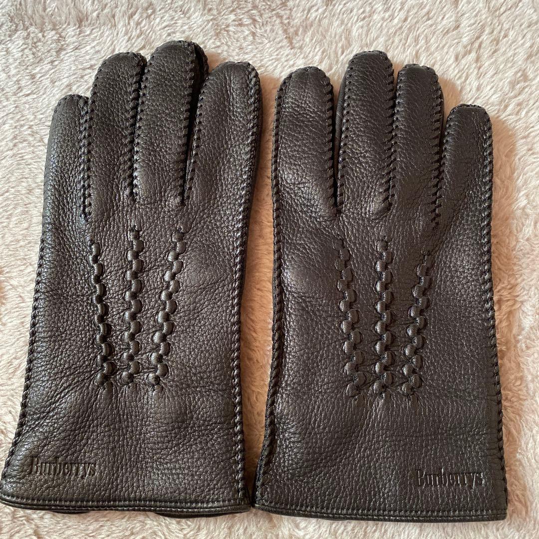 [美品] Burberry ブラックレザー手袋　紳士 レア