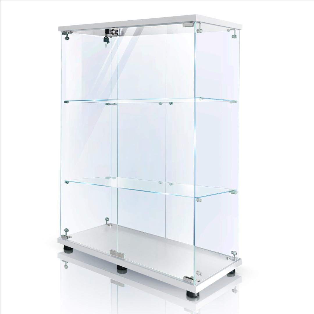 【新品】人気No.1！3段ワイドガラスケース白｜支柱なし全面ガラス｜フィギュア棚