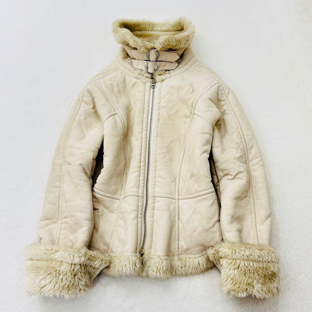 アルマーニエクスチェンジ　ムートン　ジャケット　レザー　ファー　ベージュ　XS