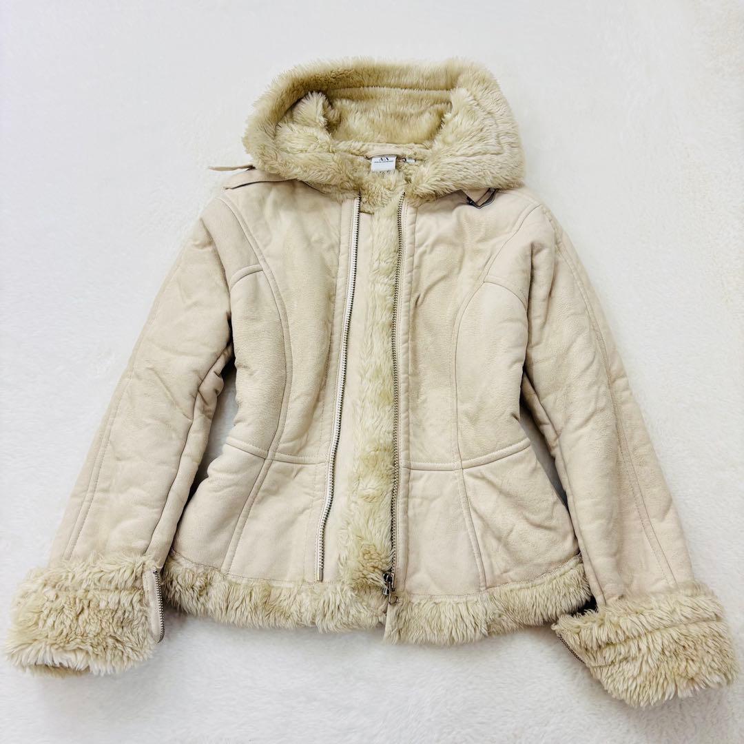 アルマーニエクスチェンジ　ムートン　ジャケット　レザー　ファー　ベージュ　XS