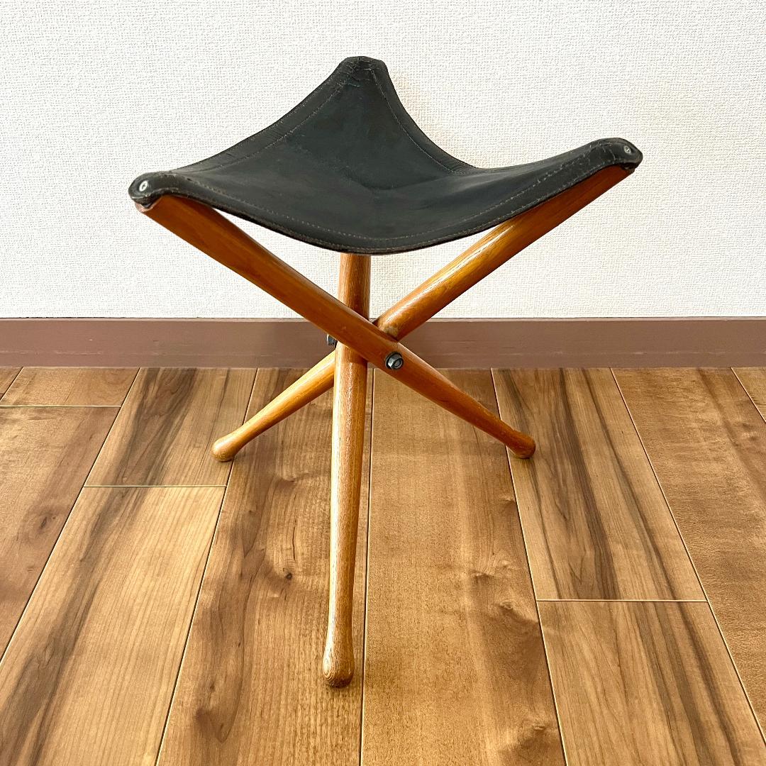 ハンティングチェア フランス製 ヴィンテージ レザースツール 折りたたみチェア