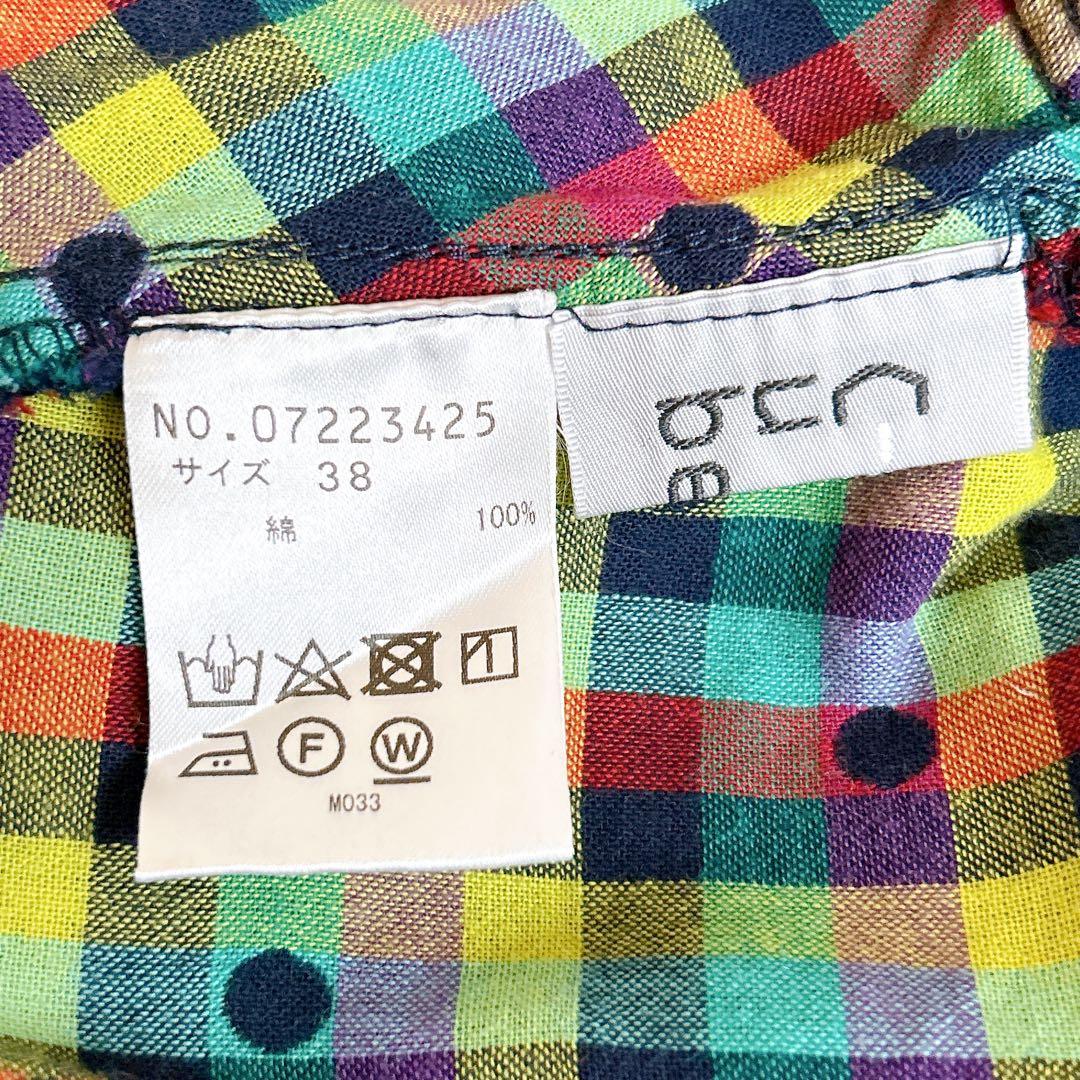 センソユニコ⁂ドット　チェック　羽織　ロングシャツジャケット　コクーン　柄切り替