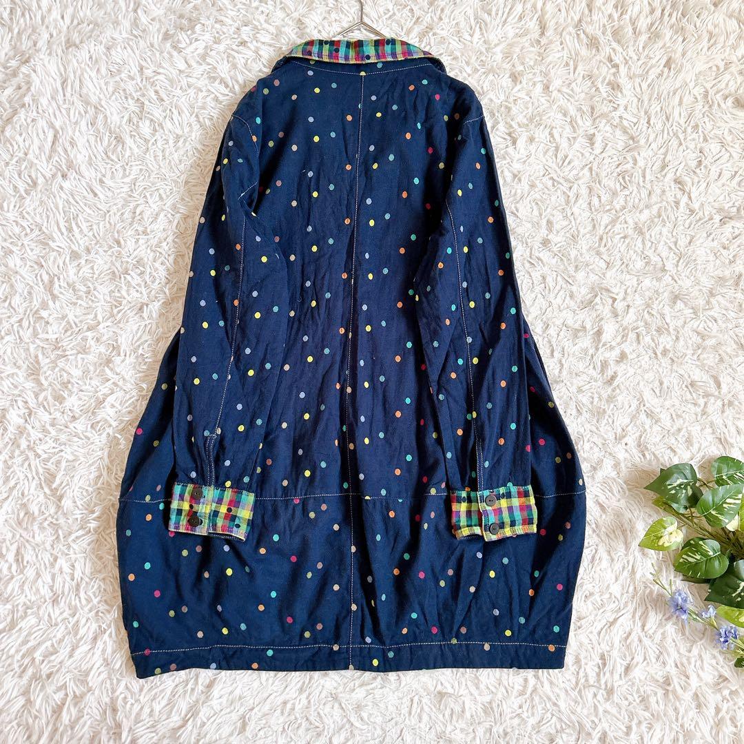 センソユニコ⁂ドット　チェック　羽織　ロングシャツジャケット　コクーン　柄切り替